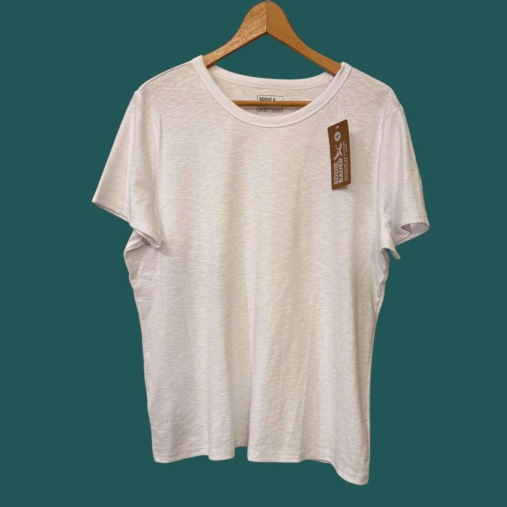 Eddie Bauer Wms White Casual Slub Rib SS 2XLT Top/T-Shirt Gorpcore NWT Tall Plus